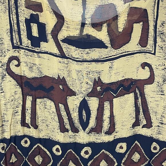 Vintage Bila Boho Maxi Dress L Aztec Print Crinkle Chiffon Lined Artsy - Picture 4 of 6